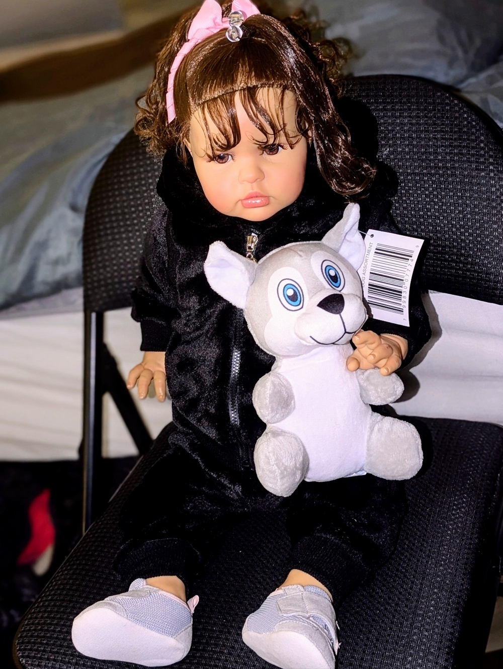 Plush Husky Stuffed Animal Toy - Pink Accent